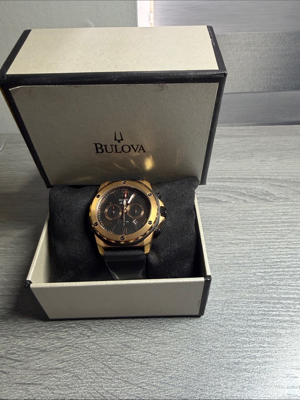 Bulova Marine Star Gold-Tone Chronograph with Black Dial and Strap